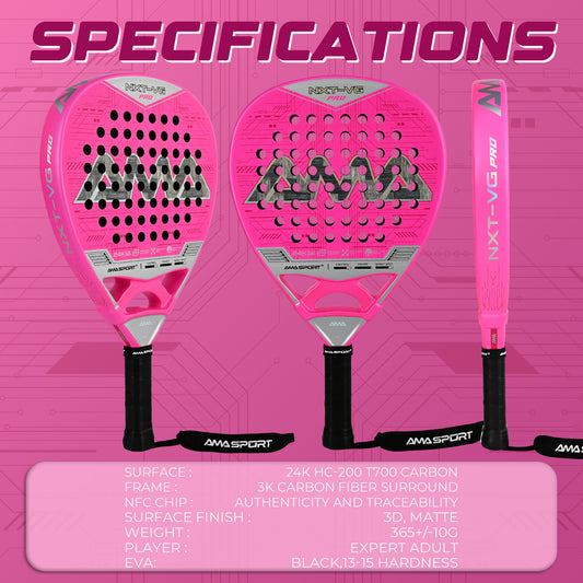 AMA Sport NXT-VG Pro Padel Racket 24K Carbon Diamond Shape Pink
