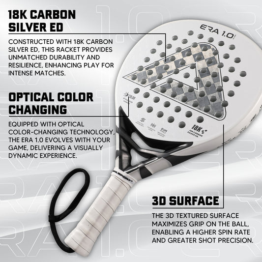 AMA Sport ERA 1.0 Silver Padel Racket 18K Carbon Teardrop Shape