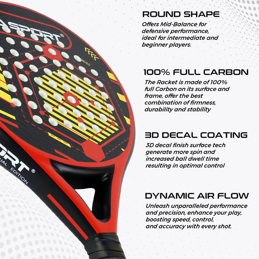 AMA Sport P46 Padel Racket 100% Carbon Round Shape Red