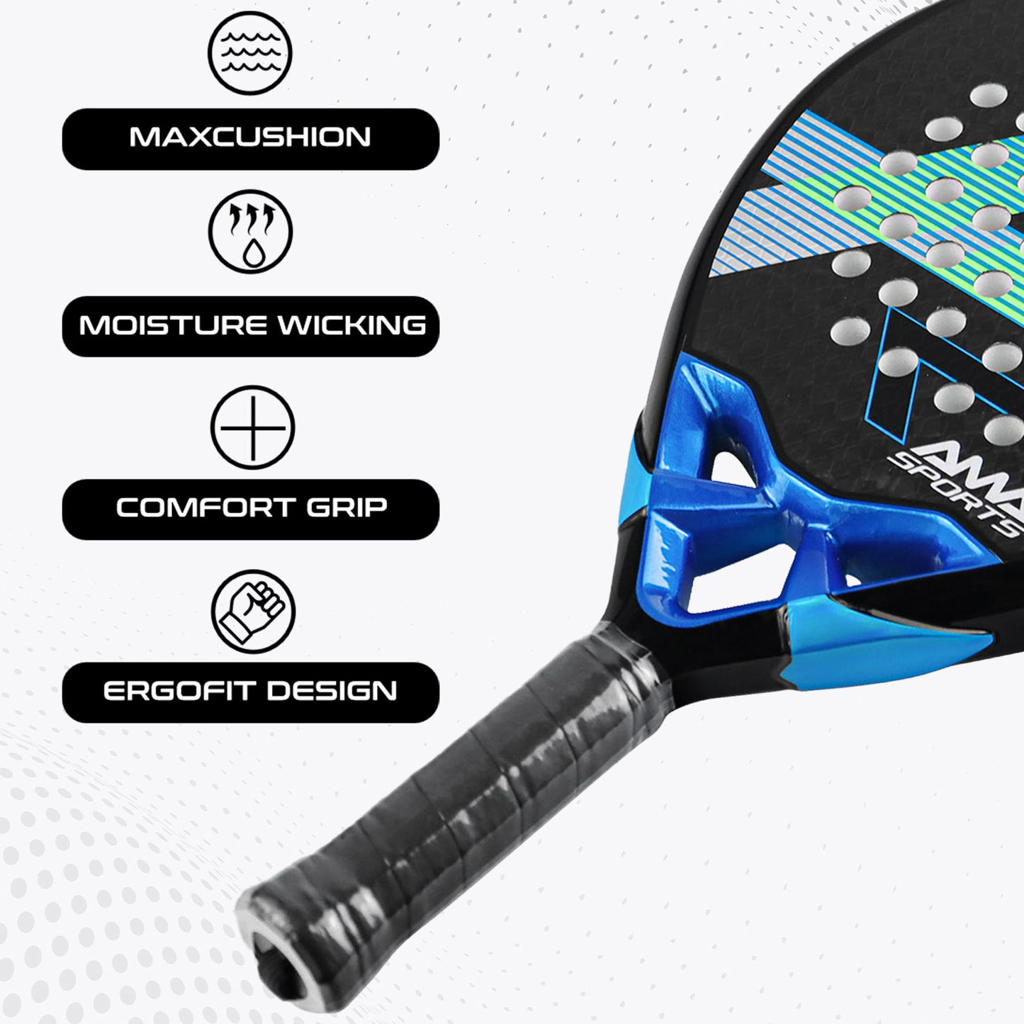 AMA Sport P90 Empire Padel Racket 12K Carbon Diamond Shape Blue