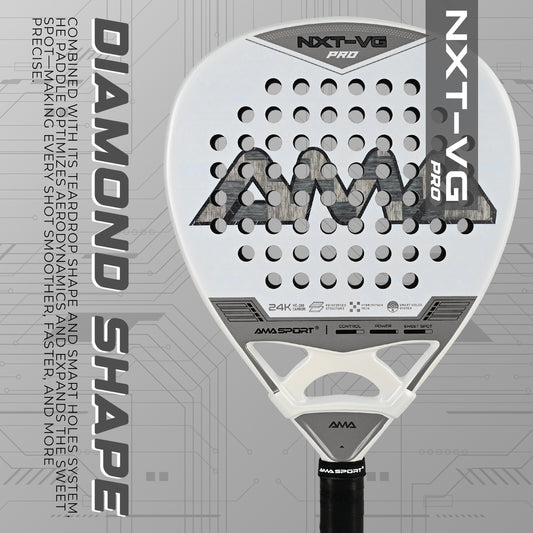 AMA Sport NXT-VG Pro Padel Racket 24K Carbon Diamond Shape White