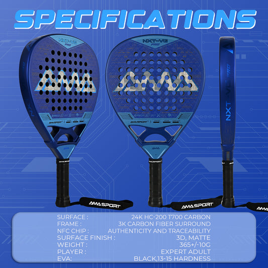 AMA Sport NXT-VG Pro Padel Racket 24K Carbon Diamond Shape Blue