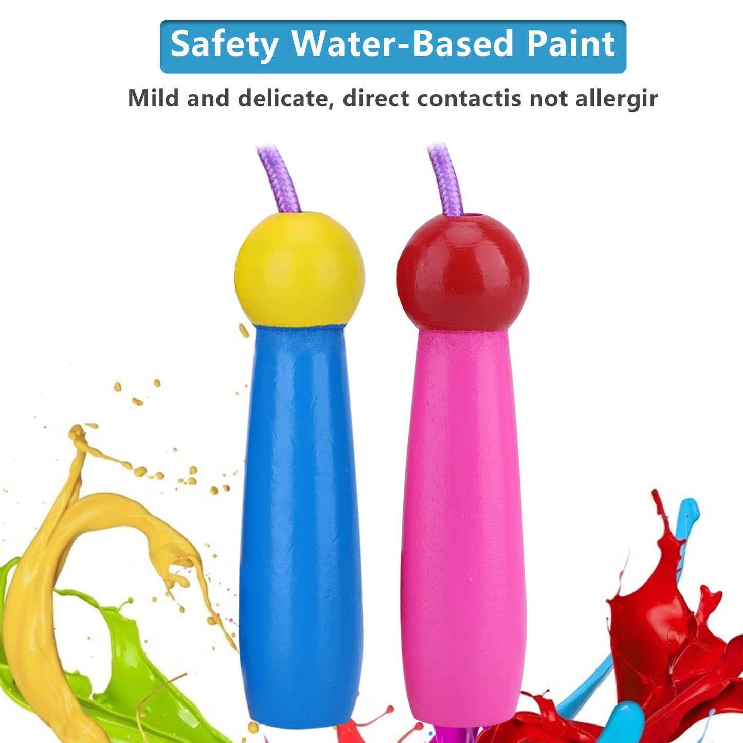 2 Pack Kids Adjustable Cotton Jump Rope with Wooden Handles – Pink + Blue