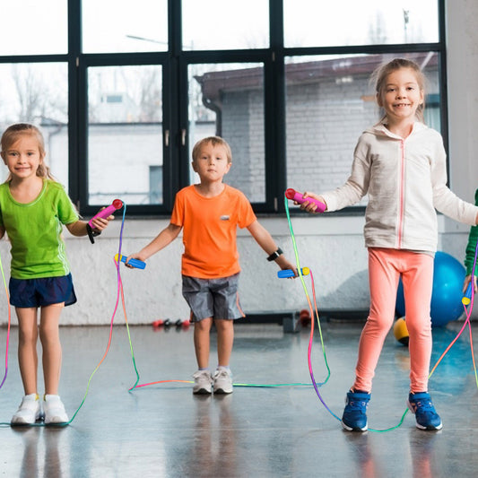 2 Pack Kids Adjustable Cotton Jump Rope with Wooden Handles – Pink + Blue