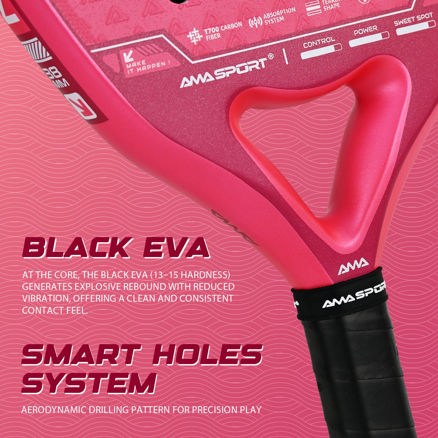 AMA Sport NXT-VG VEKTOR Padel Racket T700 Carbon Teardrop Shape Pink