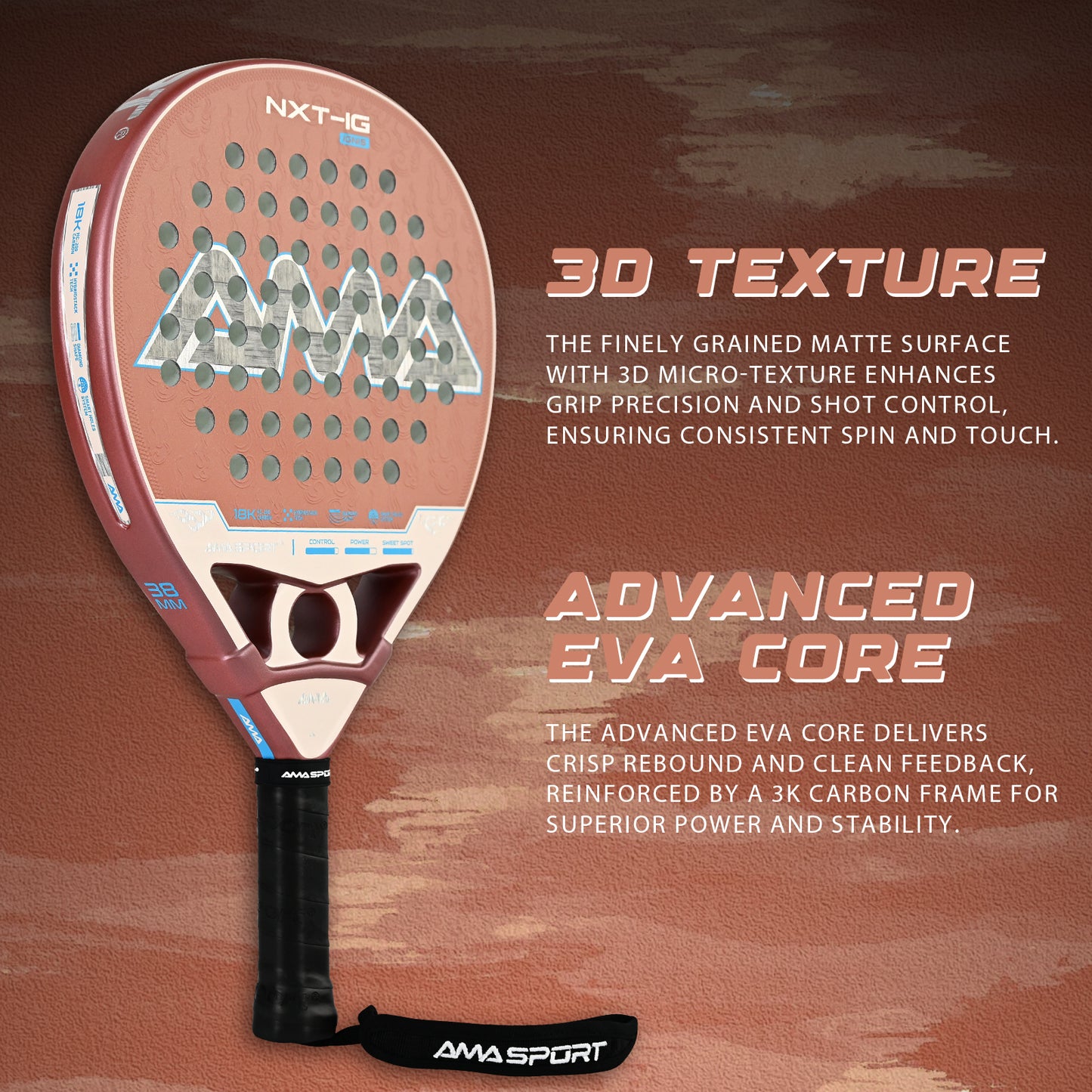 AMA Sport NXT-IG IGNIS Padel Racket 18K Carbon Diamond Shape Rose Gold