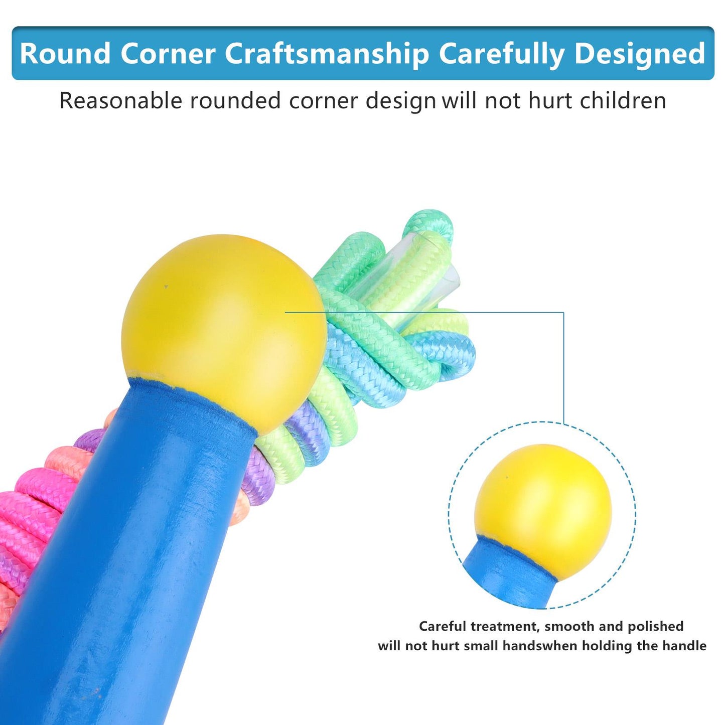 2 Pack Kids Adjustable Cotton Jump Rope with Wooden Handles – Pink + Blue