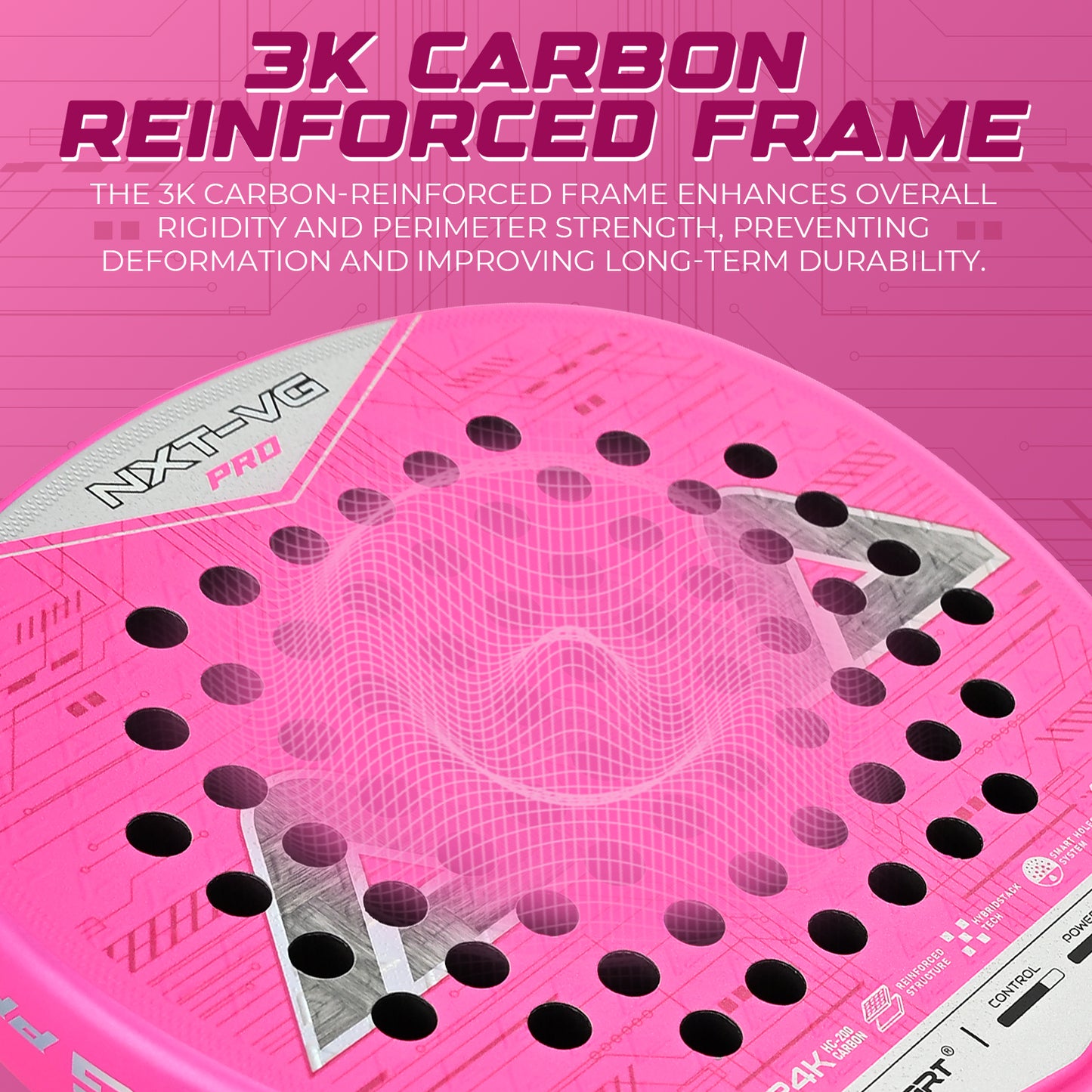 AMA Sport NXT-VG Pro Padel Racket 24K Carbon Diamond Shape Pink