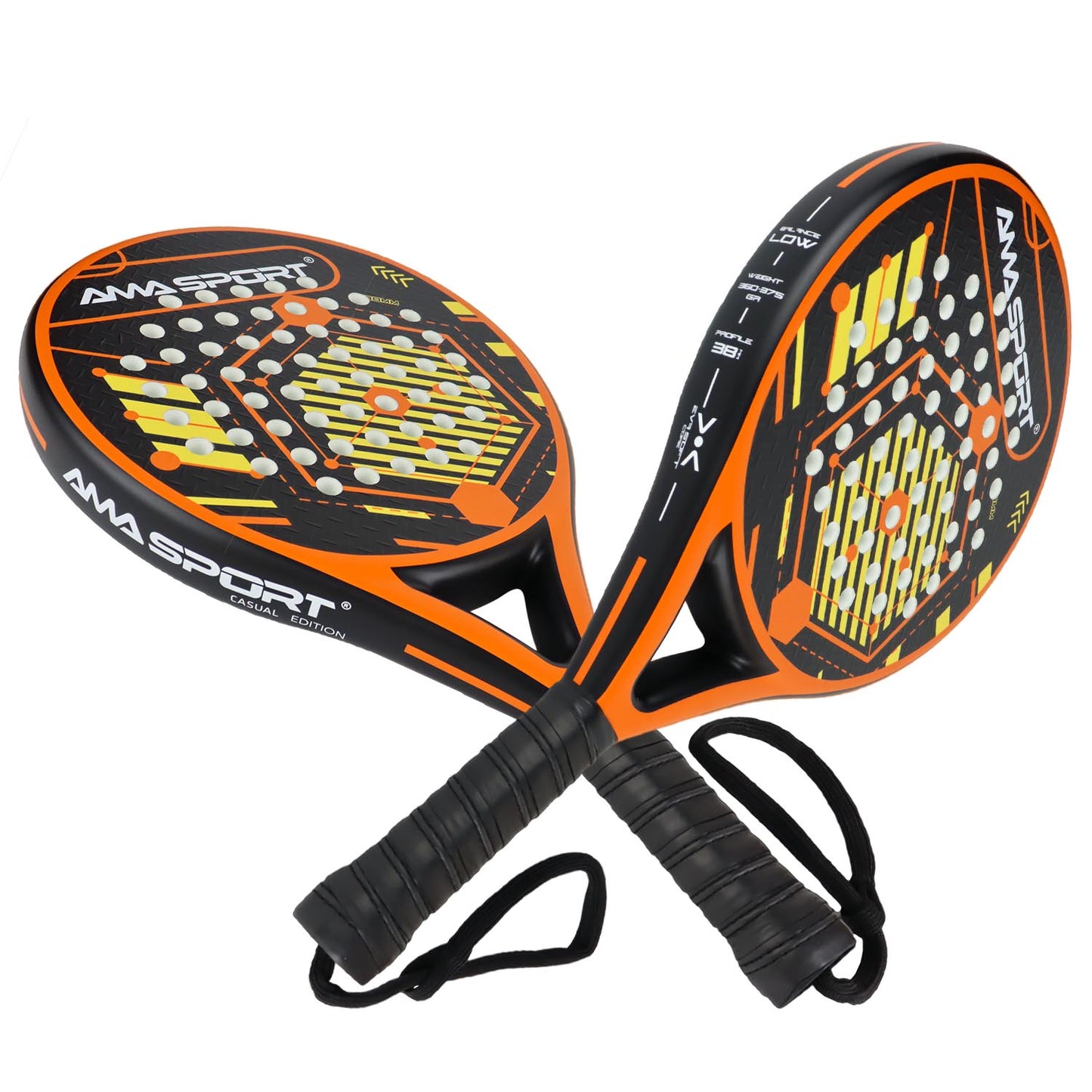 AMA Sport P46 Padel Racket 100% Carbon Round Shape Orange