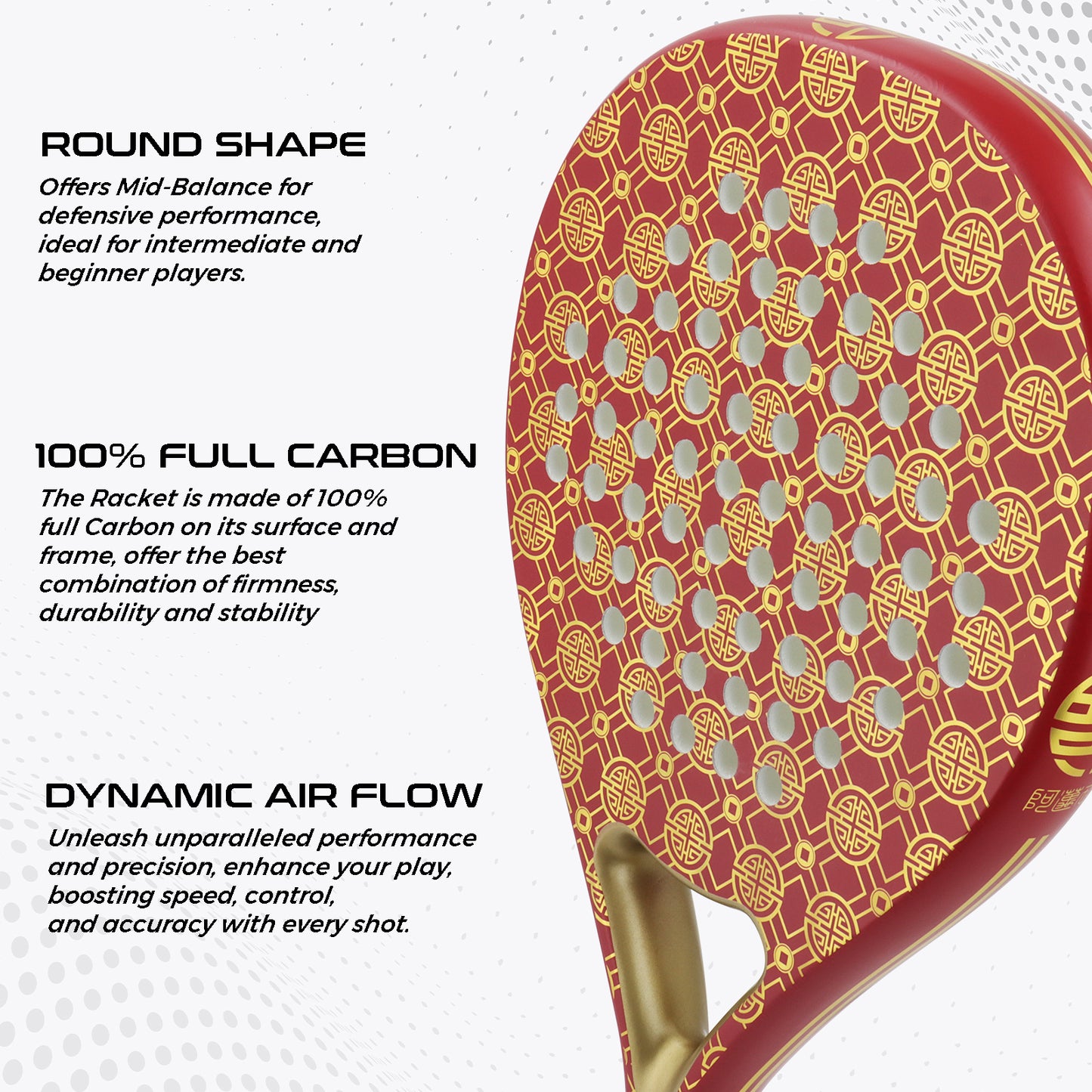 AMA Sport P40 Padel Racket 100% Carbon Round Shape Red
