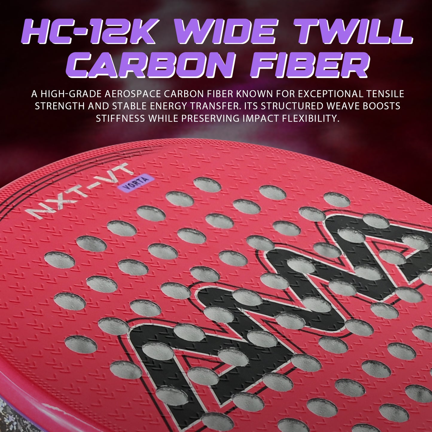 AMA Sport NXT-VT VORTA Padel Racket 12K Carbon Round Shape Pink