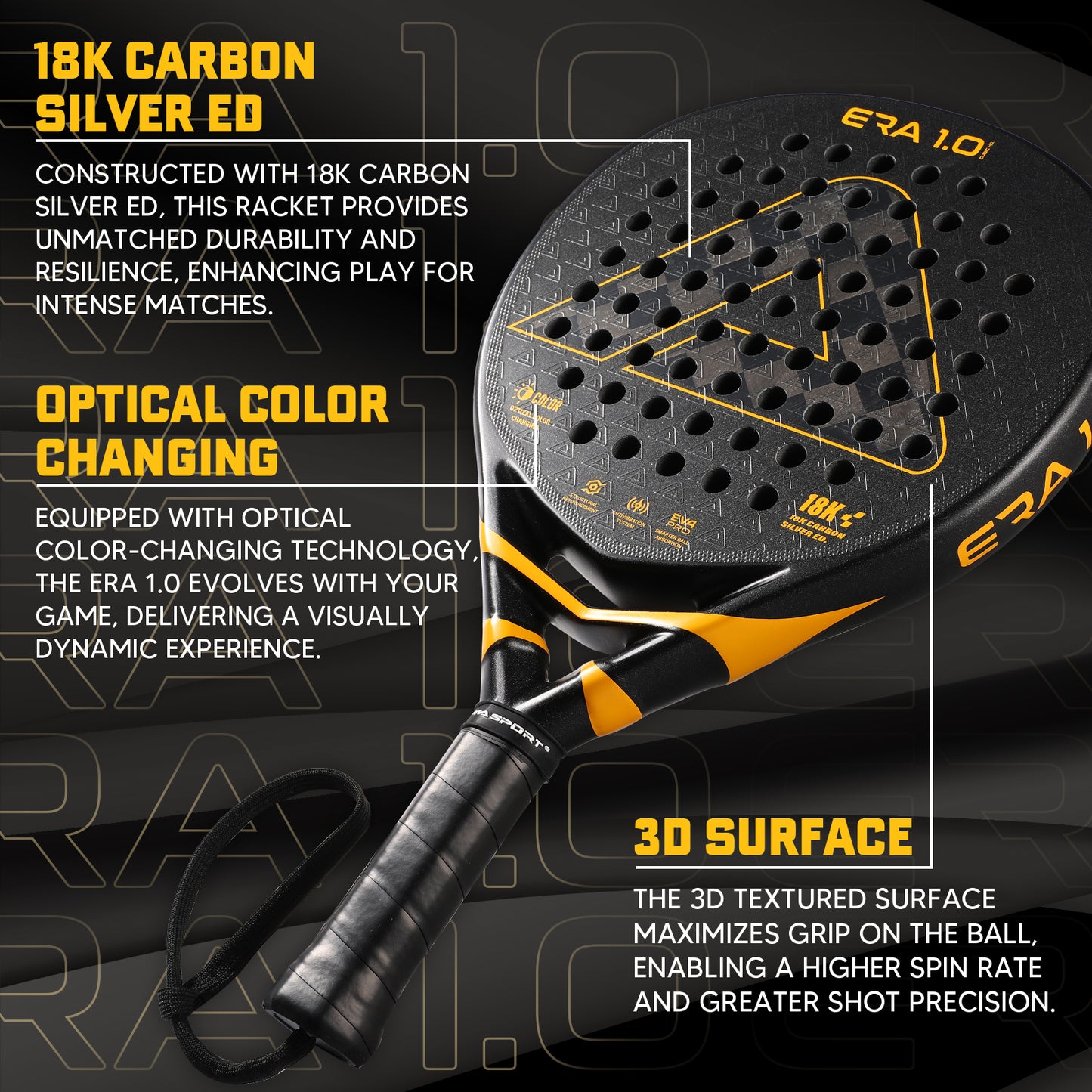 AMA Sport ERA 1.0 Cubic HD Padel Racket 18K Carbon Teardrop Shape