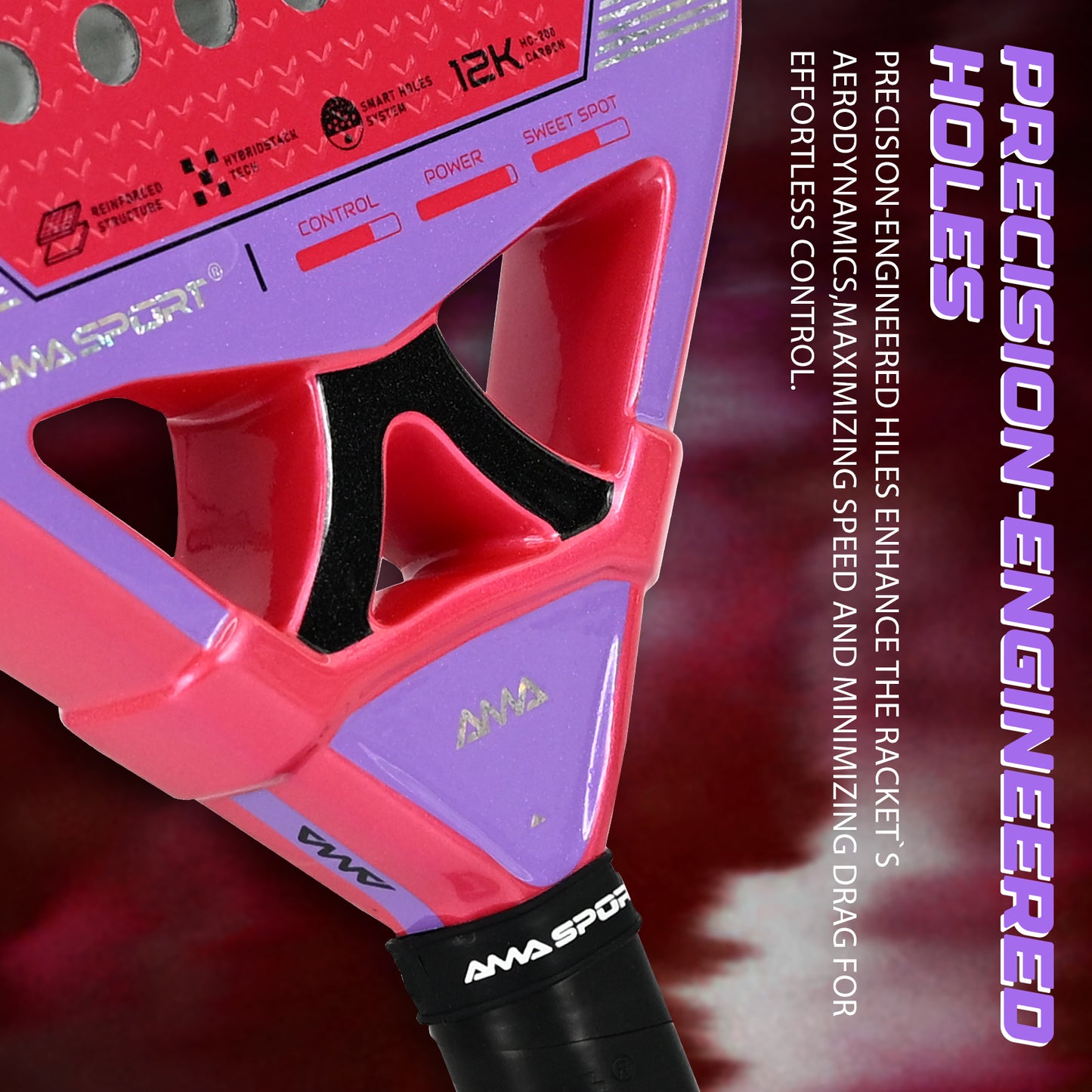 AMA Sport NXT-VT VORTA Padel Racket 12K Carbon Round Shape Pink