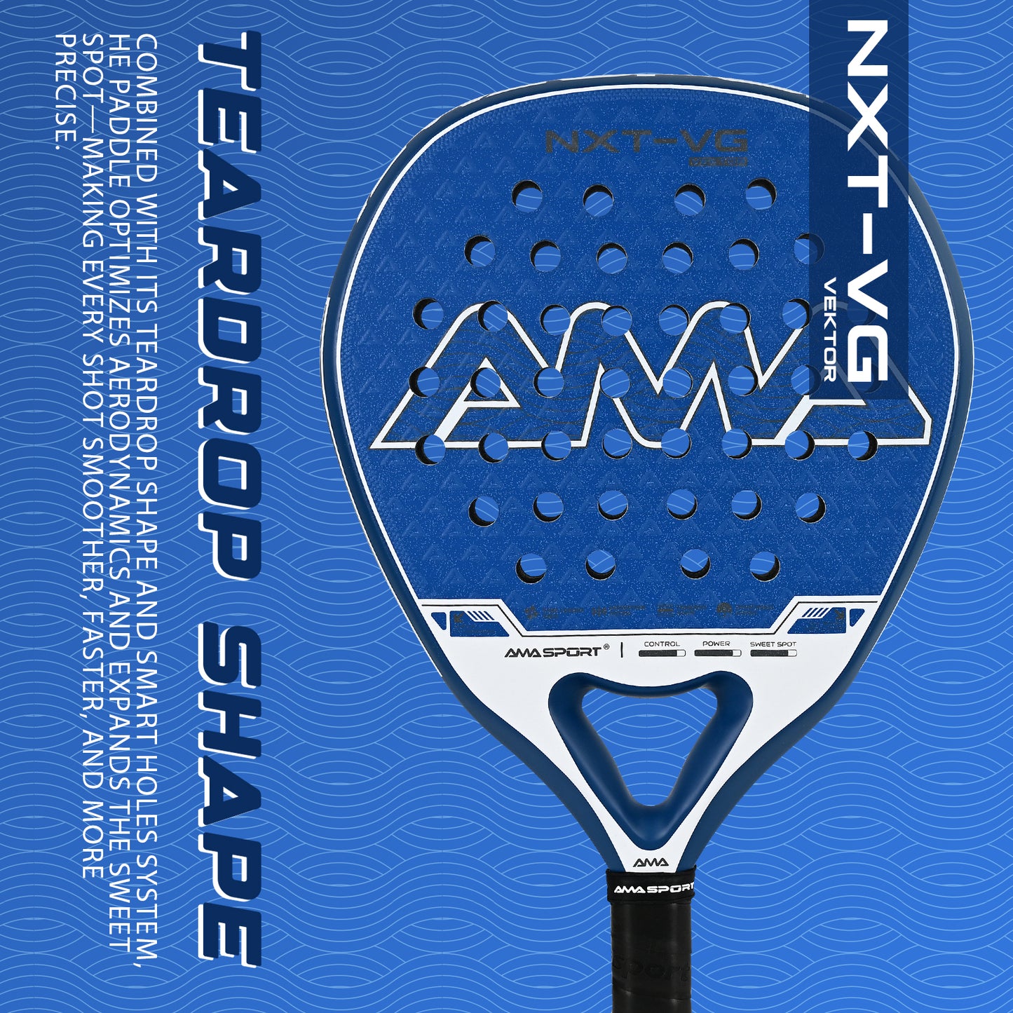 AMA Sport NXT-VG VEKTOR Padel Racket T700 Carbon Teardrop Shape Blue