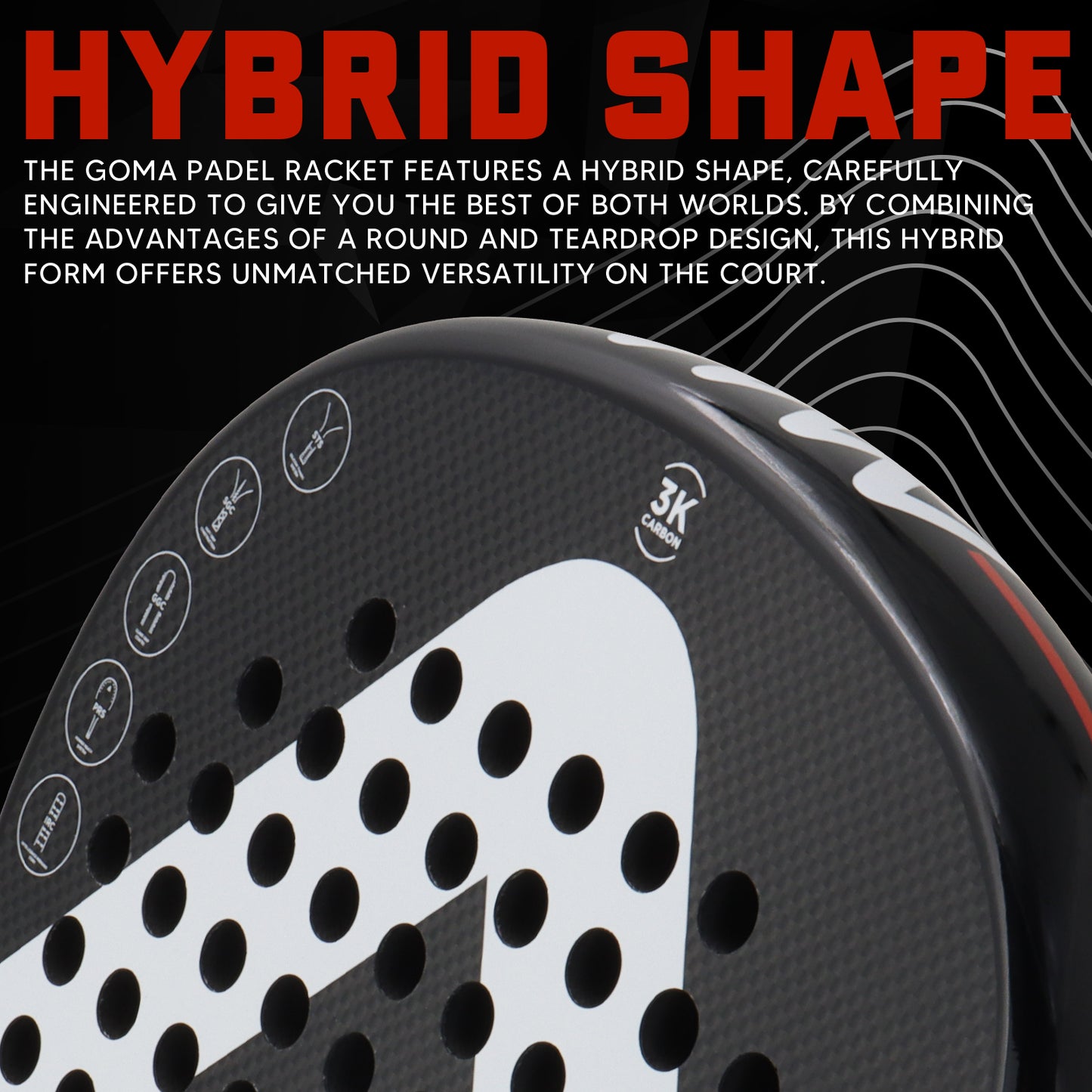 AMA Sport Goma P42 Padel Racket 3K Carbon Teardrop Shape