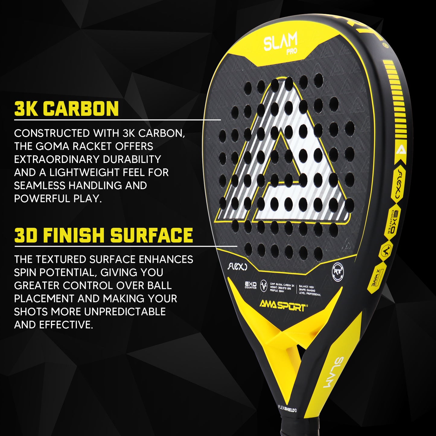 AMA Sport Slam P99 Padel Racket 3K Carbon Diamond Shape