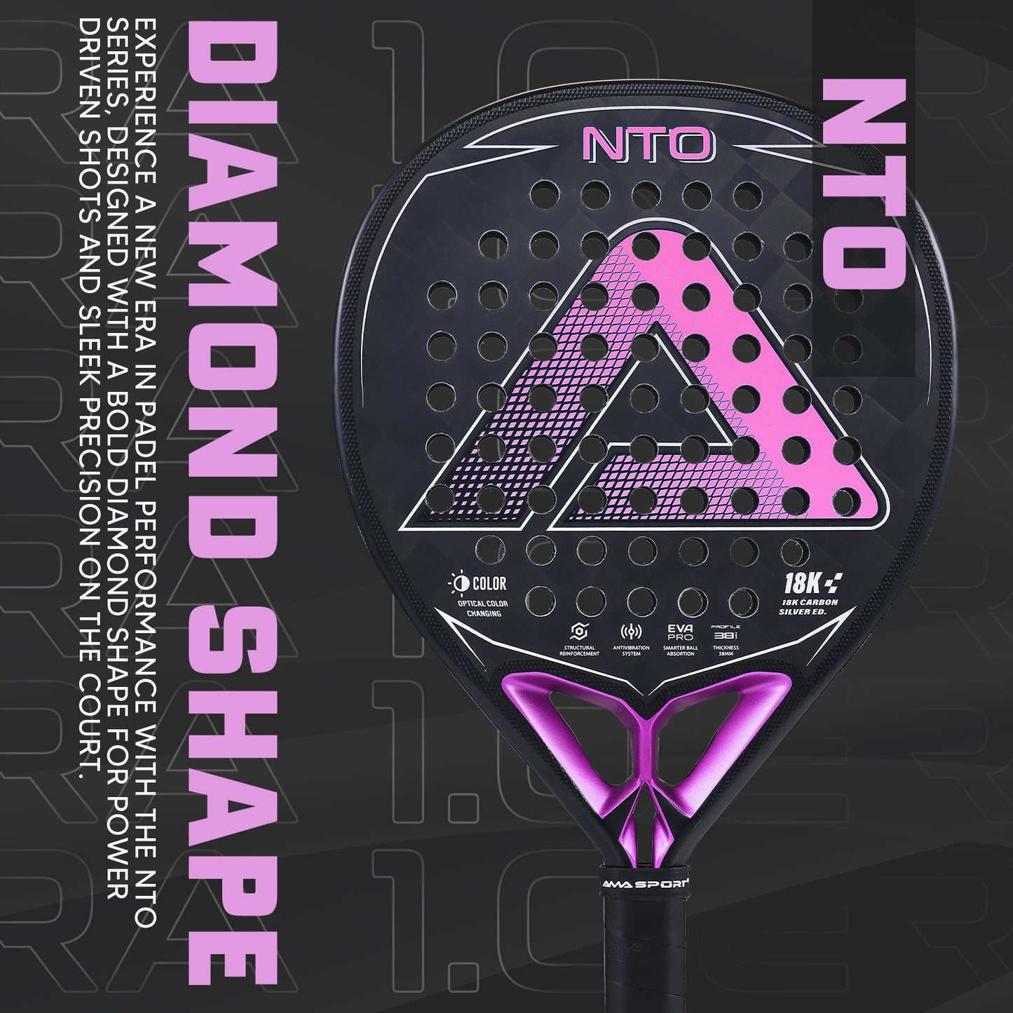 AMA Sport NTO JP89 Padel Racket 18K Carbon Diamond Shape Pink