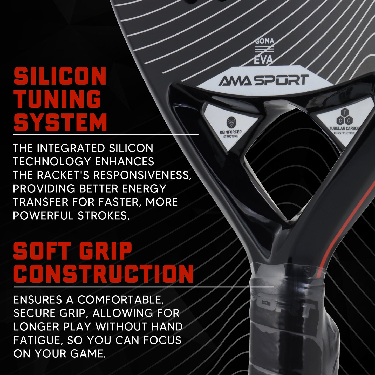 AMA Sport Goma P42 Padel Racket 3K Carbon Teardrop Shape