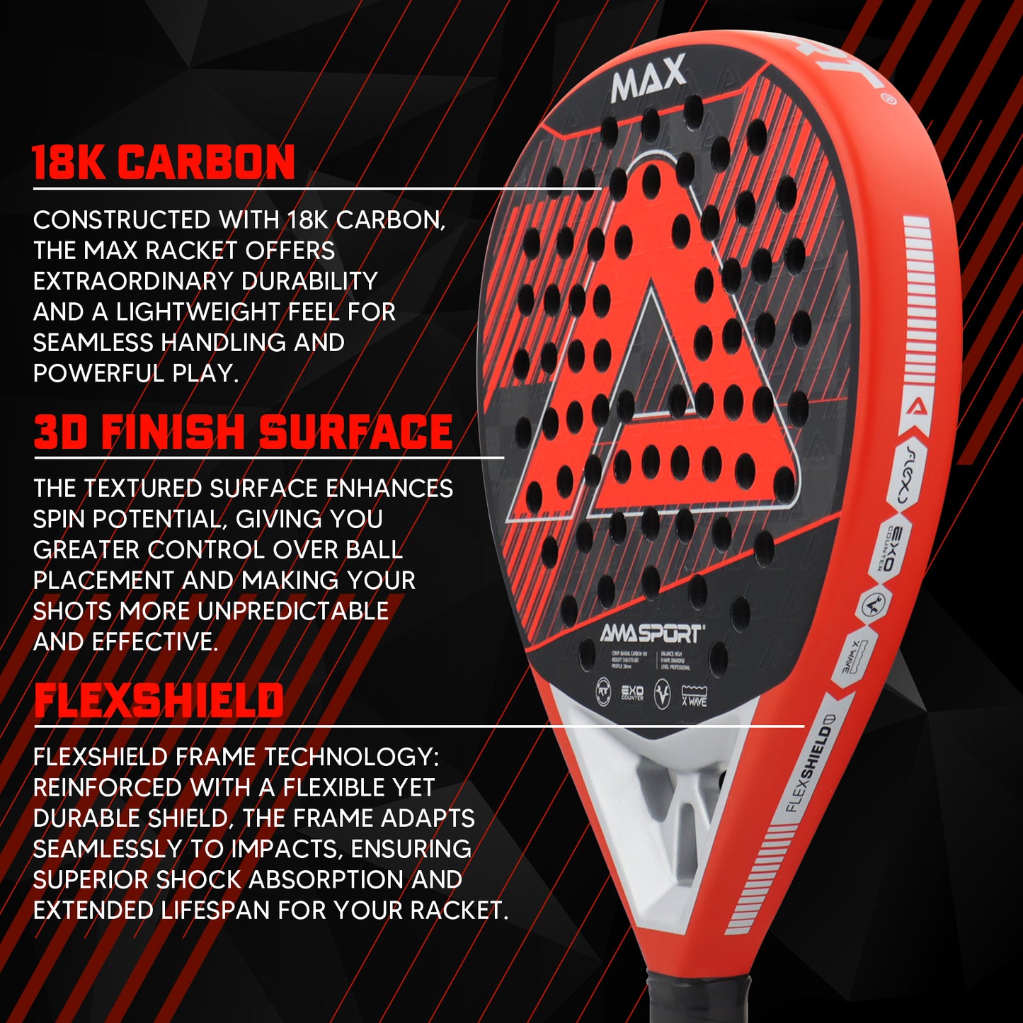 AMA Sport Max P101 Padel Racket 18K Carbon Diamond Shape