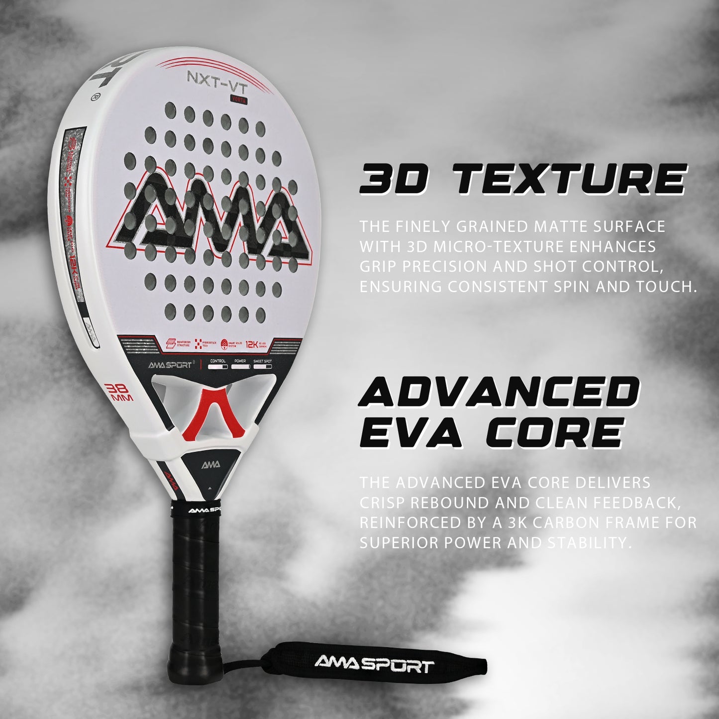 AMA Sport NXT-VT VORTA Padel Racket 12K Carbon Round Shape White