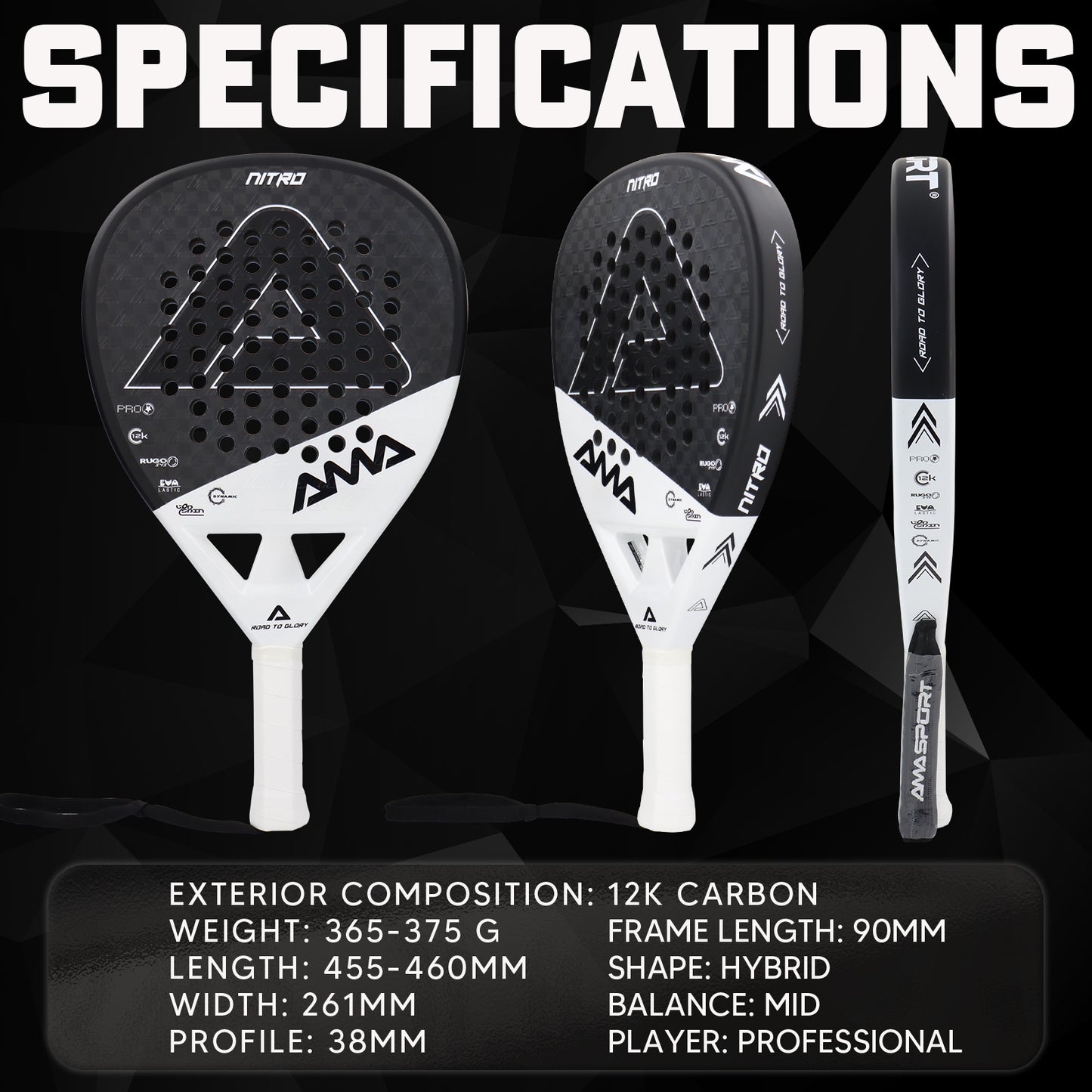 AMA Sport Max P43 Padel Racket 12K Carbon Teardrop Shape