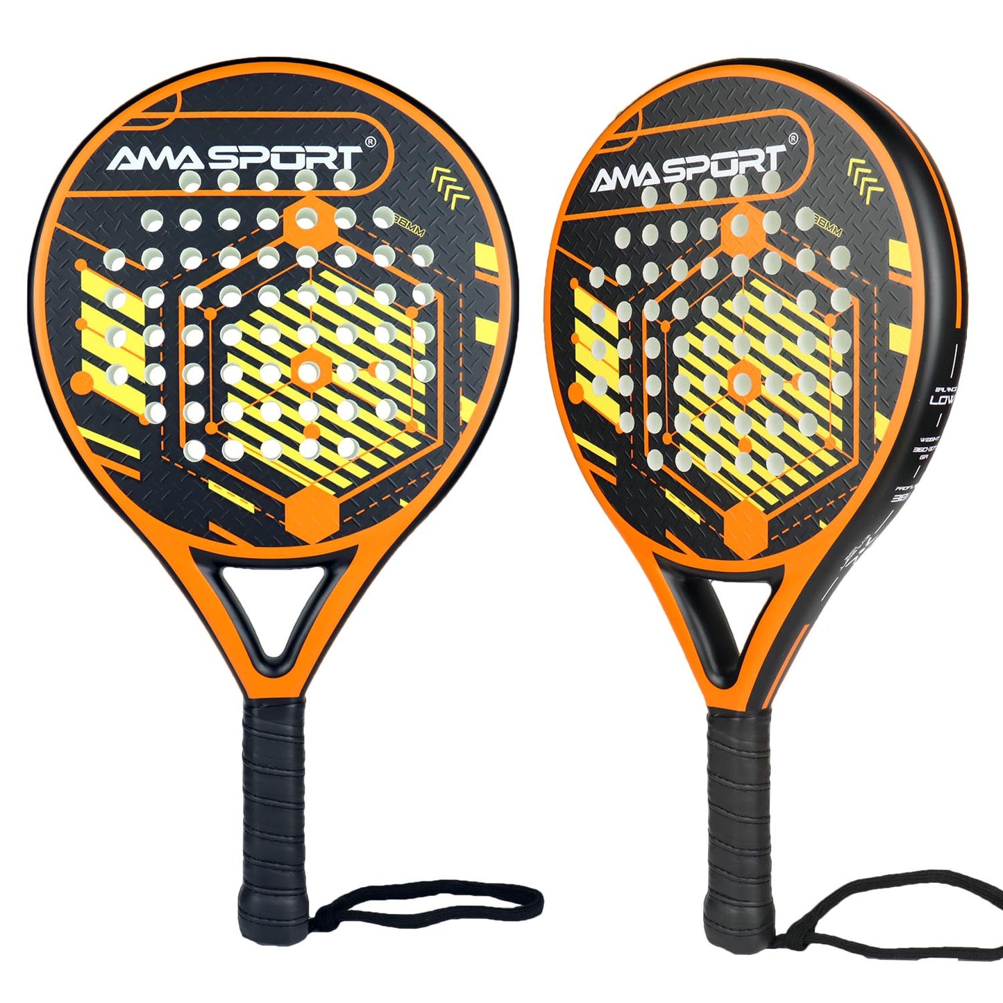 AMA Sport P46 Padel Racket 100% Carbon Round Shape Orange