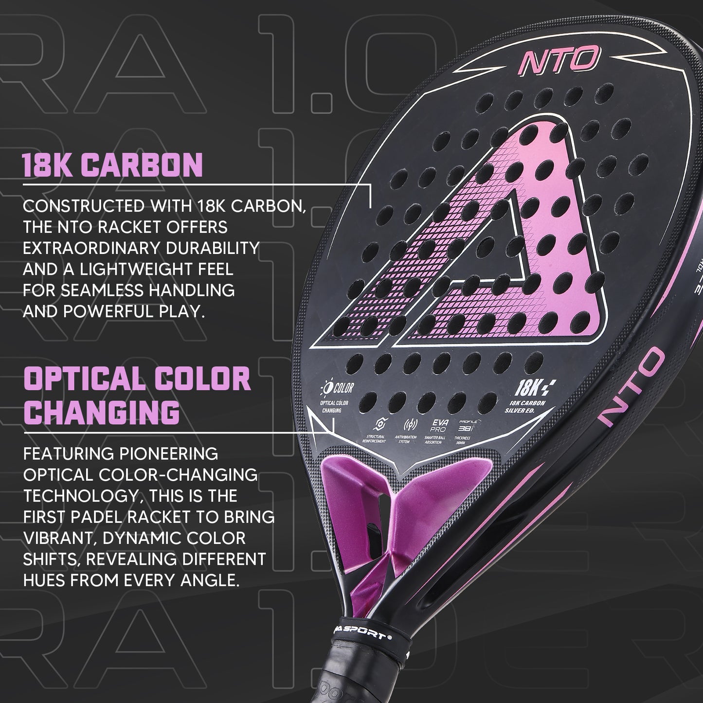 AMA Sport NTO JP89 Padel Racket 18K Carbon Diamond Shape Pink