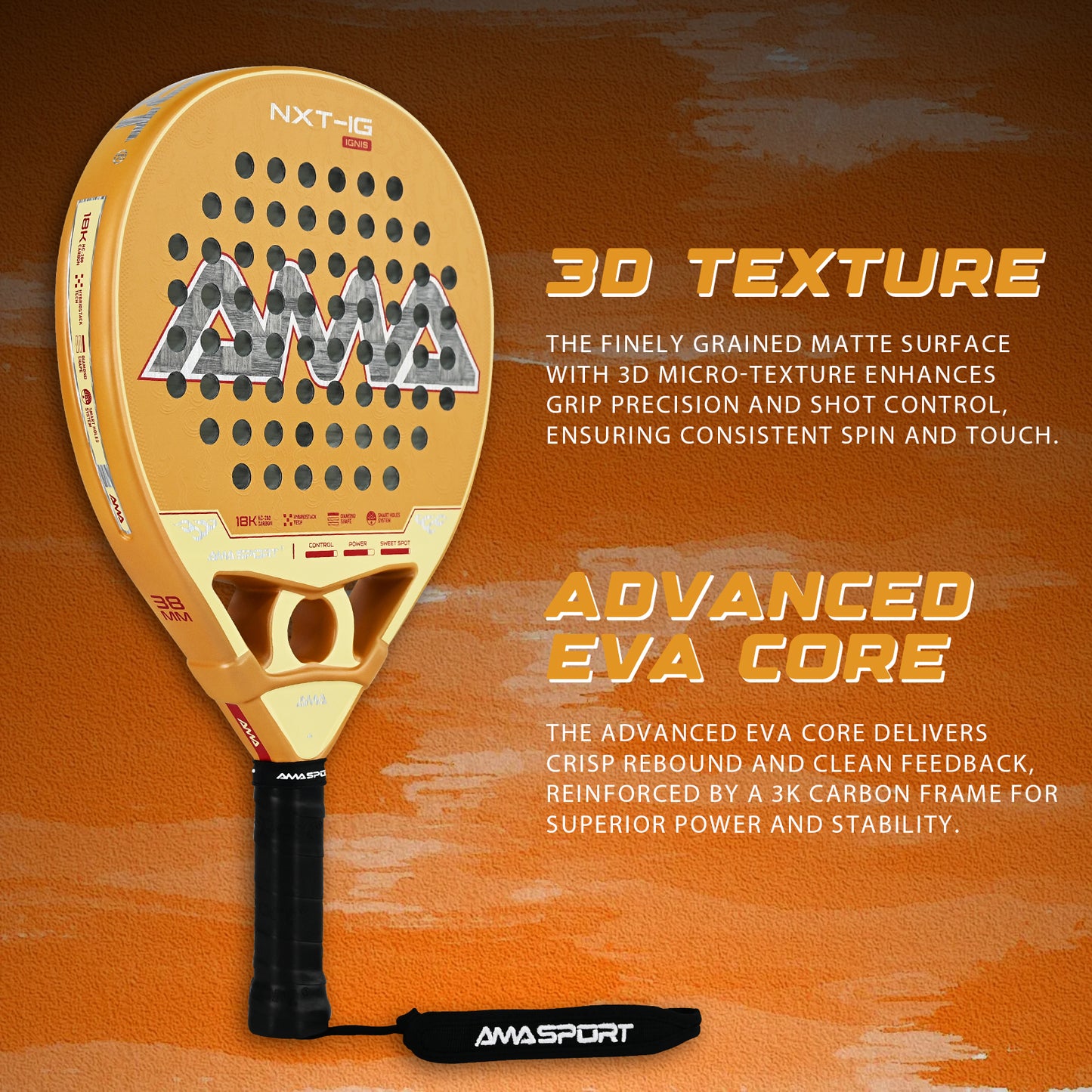 AMA Sport NXT-IG IGNIS Padel Racket 18K Carbon Diamond Shape Gold