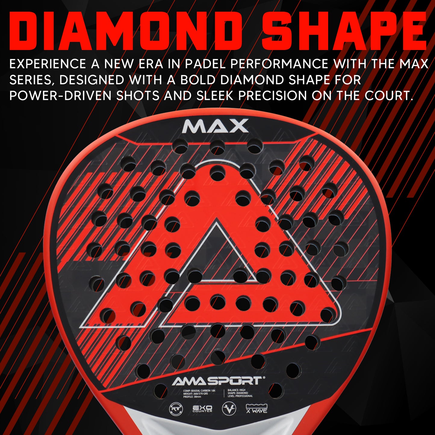 AMA Sport Max P101 Padel Racket 18K Carbon Diamond Shape