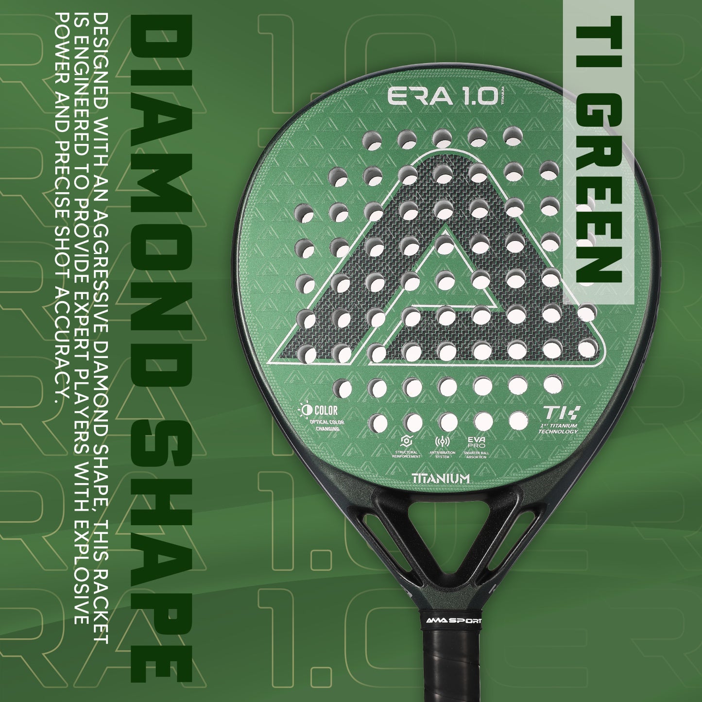 AMA Sport ERA 1.0 Titanium Green Padel Racket Carbon Diamond Shape