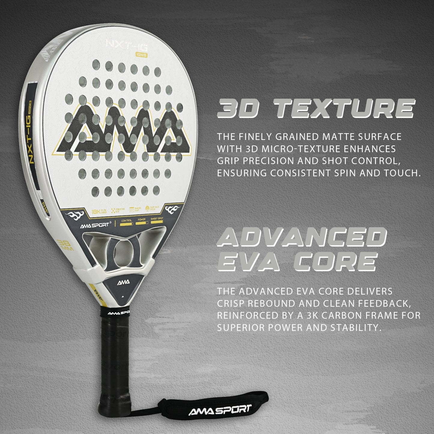 AMA Sport NXT-IG IGNIS Padel Racket 18K Carbon Diamond Shape Silver