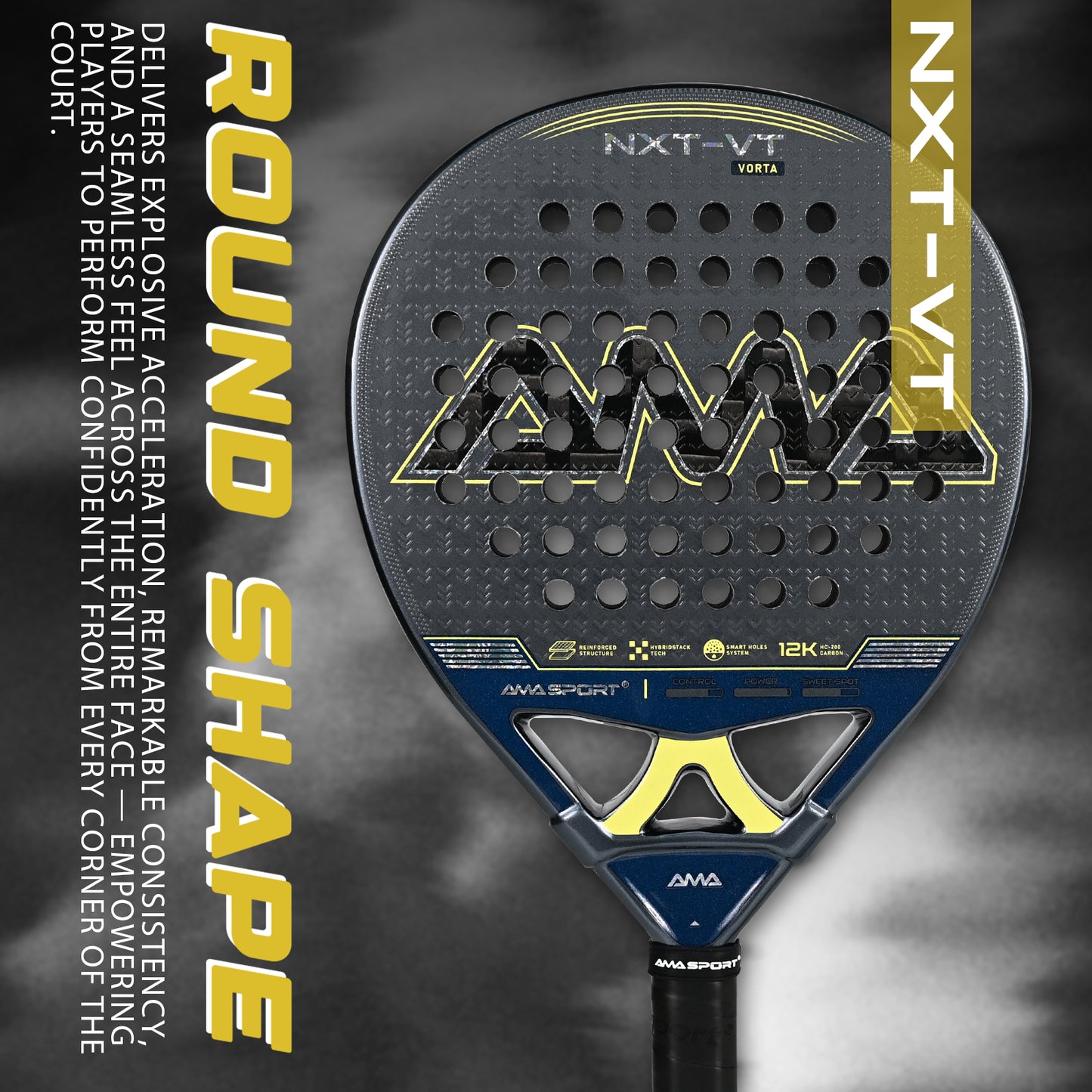 AMA Sport NXT-VT VORTA Padel Racket 12K Carbon Round Shape Black