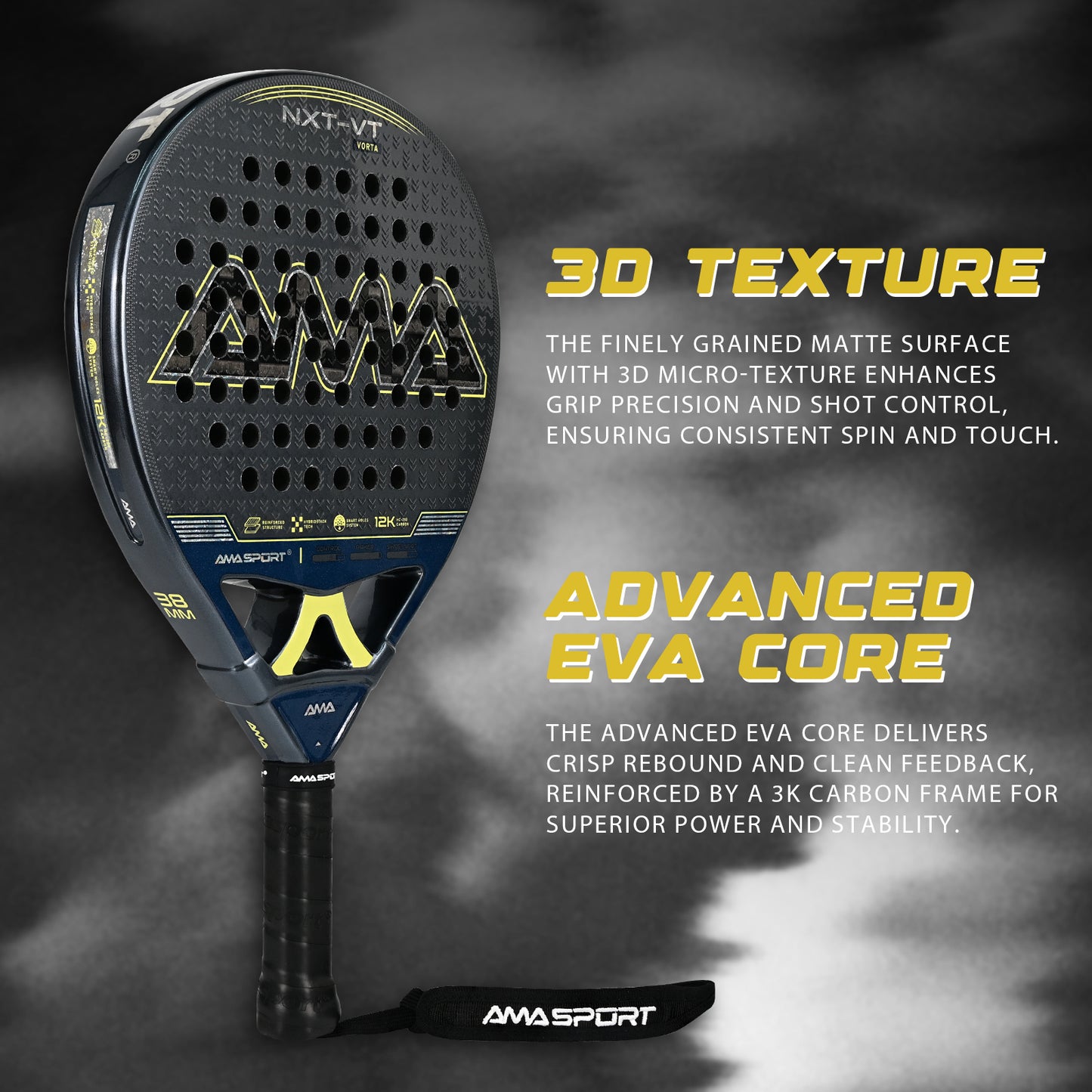 AMA Sport NXT-VT VORTA Padel Racket 12K Carbon Round Shape Black