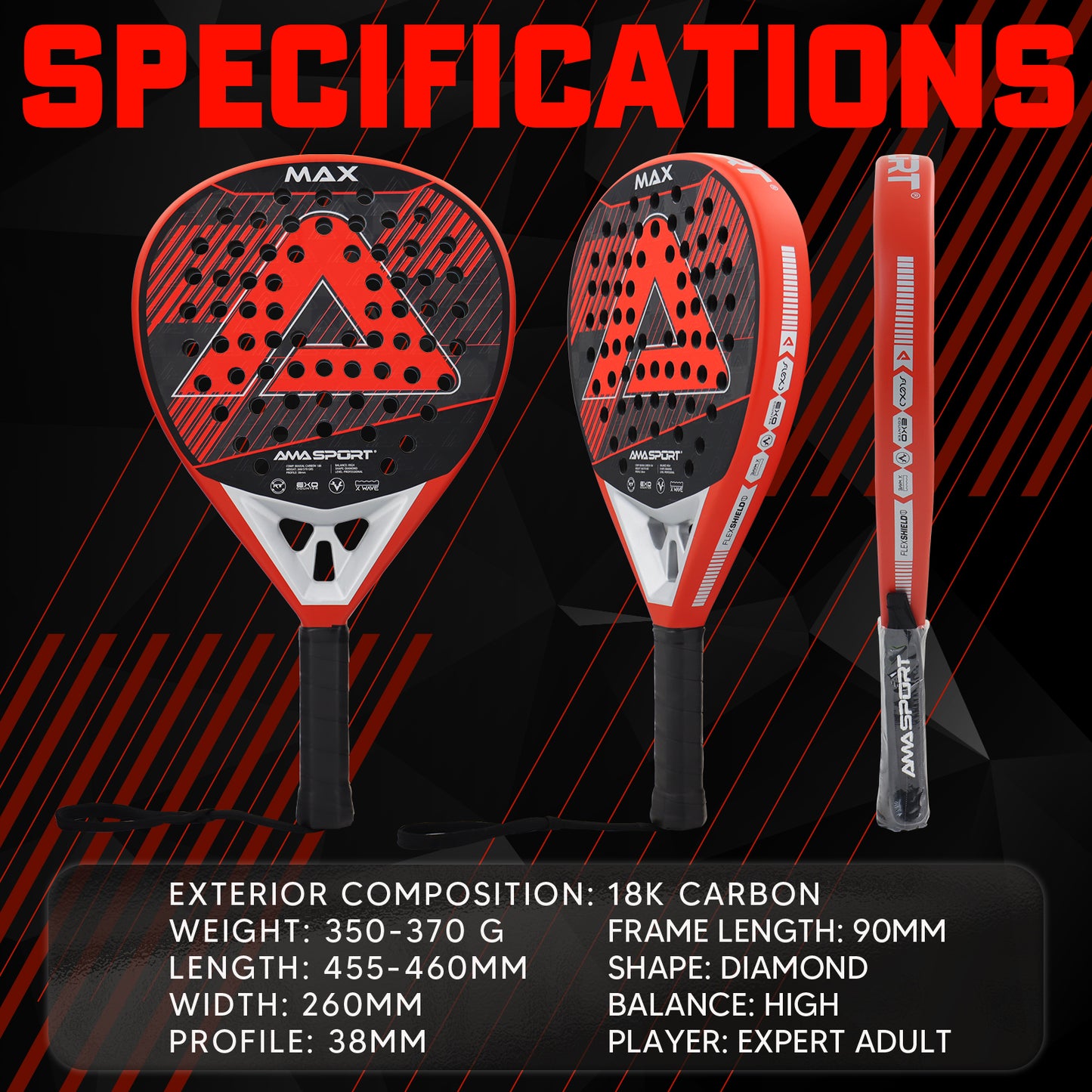 AMA Sport Max P101 Padel Racket 18K Carbon Diamond Shape