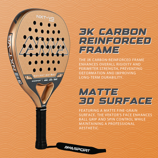 AMA Sport NXT-VG VEKTOR Padel Racket T700 Carbon Teardrop Shape Beige