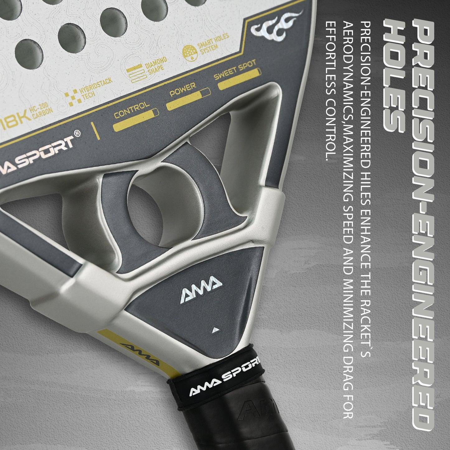 AMA Sport NXT-IG IGNIS Padel Racket 18K Carbon Diamond Shape Silver