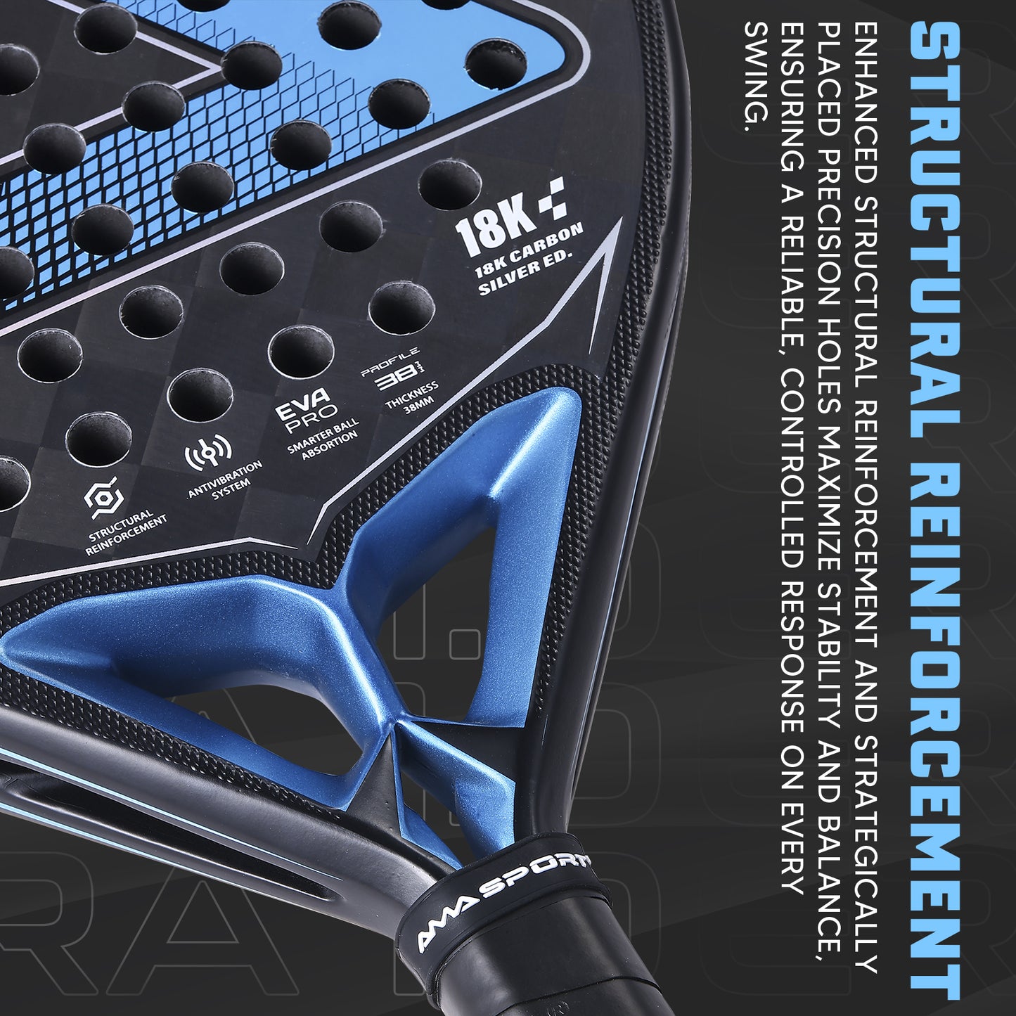 AMA Sport NTO JP89 Padel Racket 18K Carbon Diamond Shape Blue