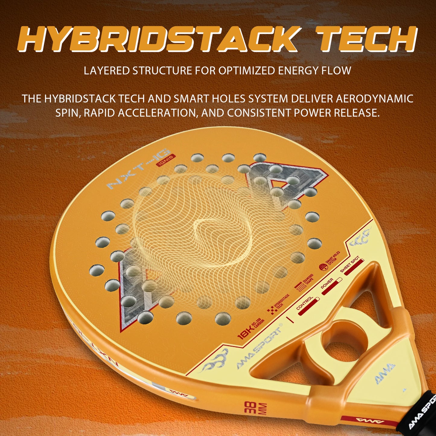 AMA Sport NXT-IG IGNIS Padel Racket 18K Carbon Diamond Shape Gold