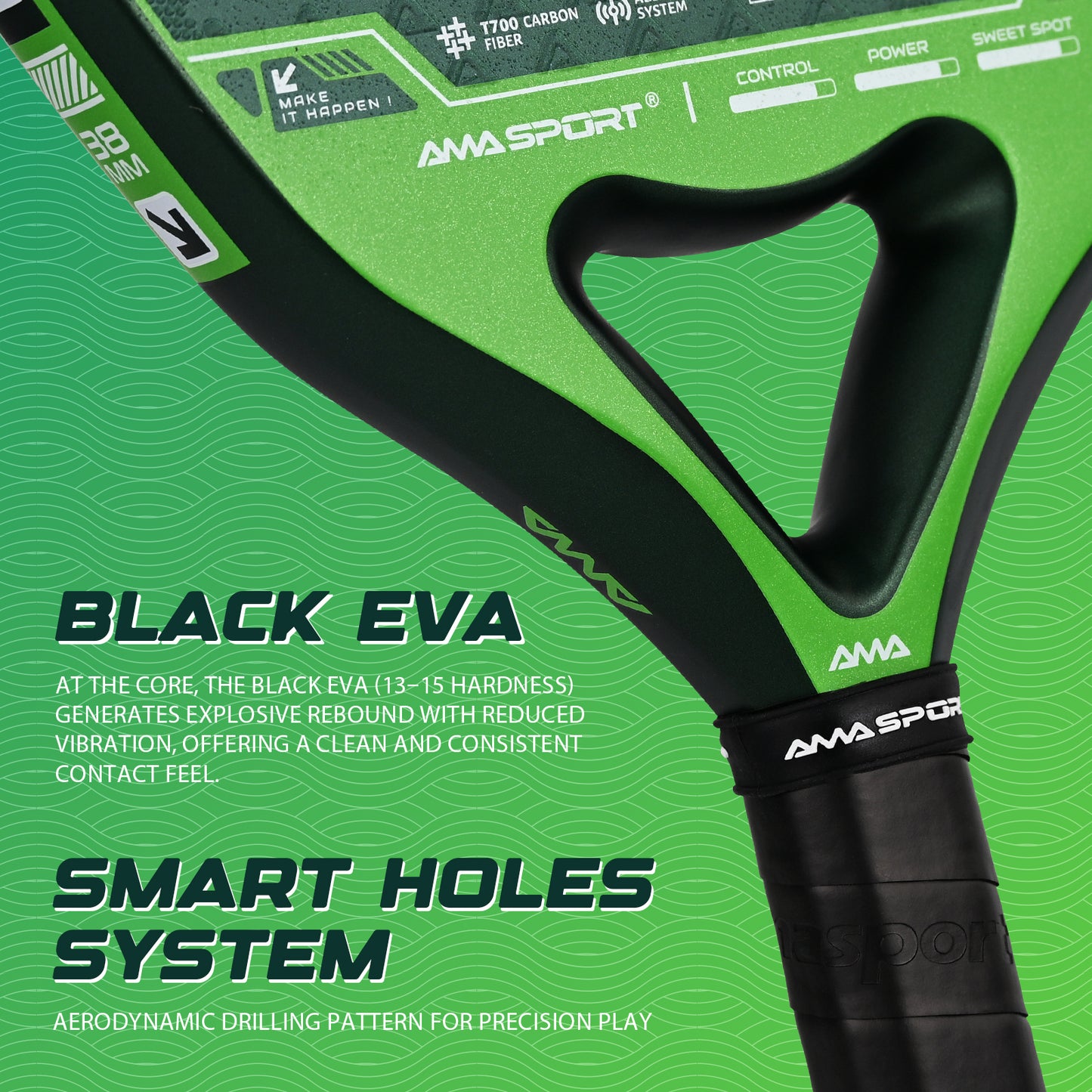AMA Sport NXT-VG VEKTOR Padel Racket T700 Carbon Teardrop Shape Green