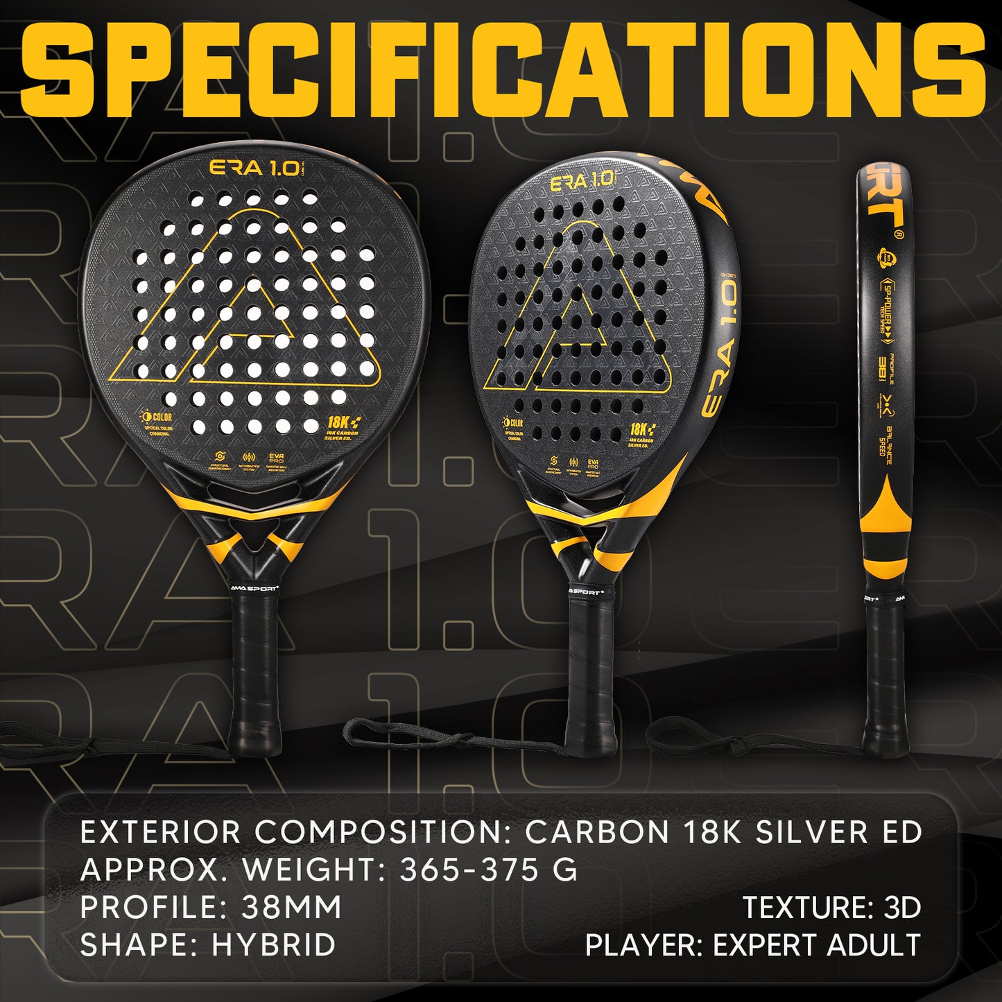 AMA Sport ERA 1.0 Cubic HD Padel Racket 18K Carbon Teardrop Shape