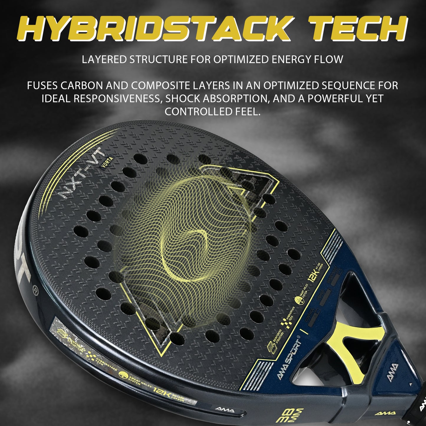 AMA Sport NXT-VT VORTA Padel Racket 12K Carbon Round Shape Black