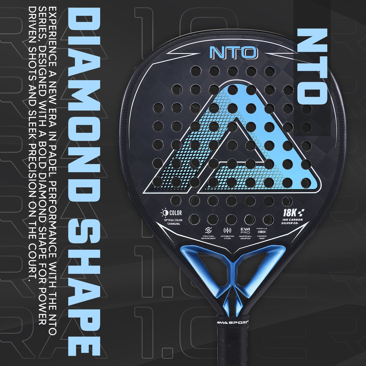 AMA Sport NTO JP89 Padel Racket 18K Carbon Diamond Shape Blue