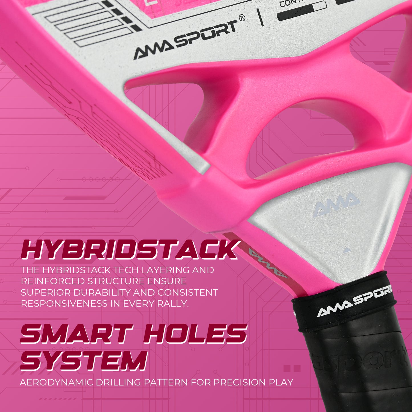 AMA Sport NXT-VG Pro Padel Racket 24K Carbon Diamond Shape Pink