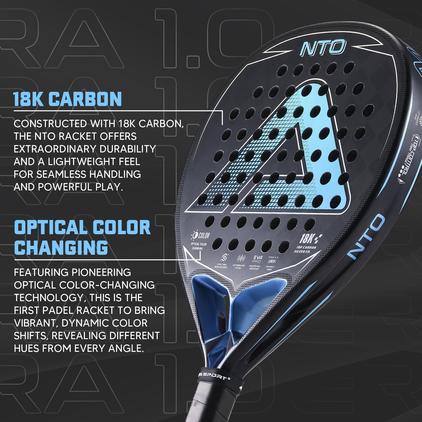 AMA Sport NTO JP89 Padel Racket 18K Carbon Diamond Shape Blue