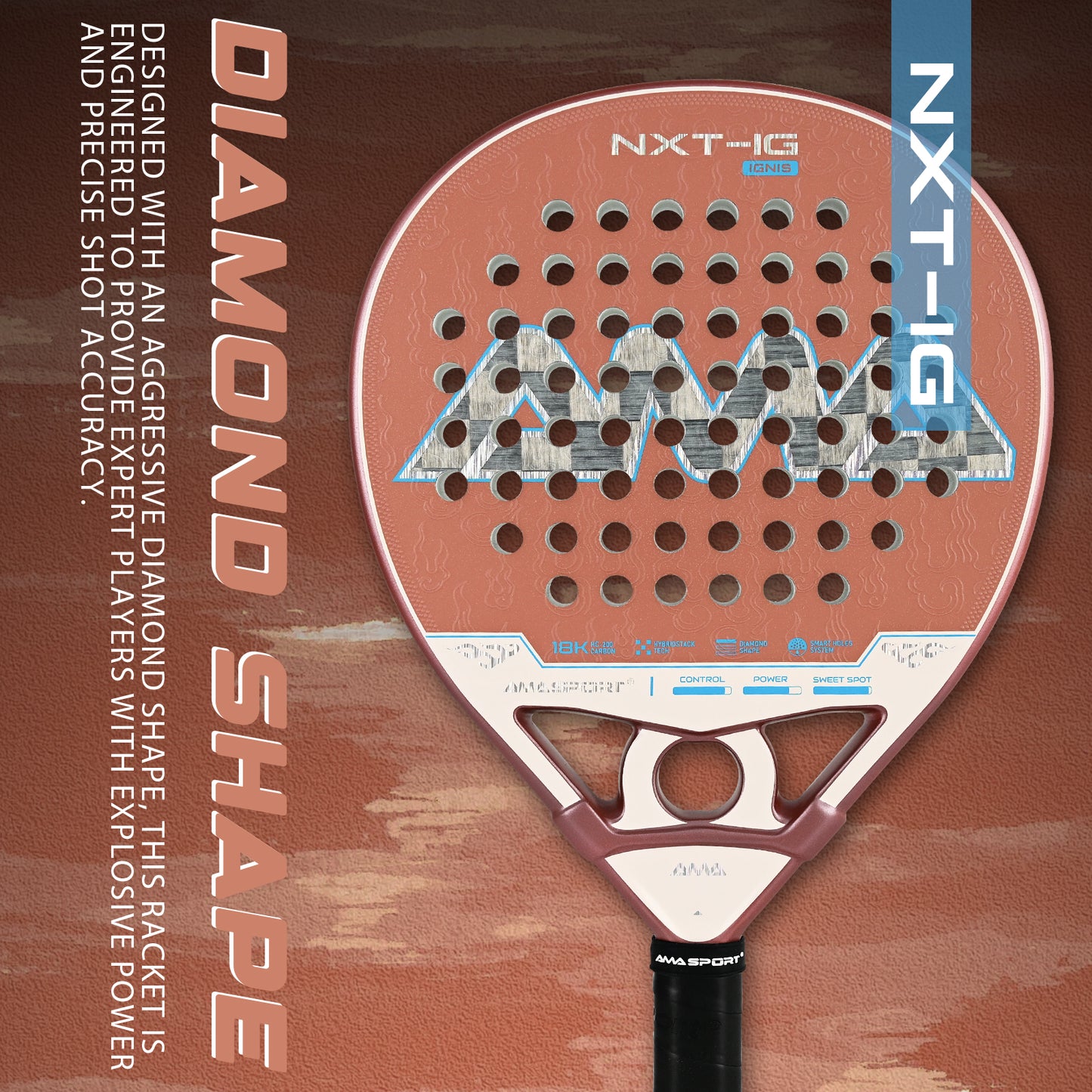 AMA Sport NXT-IG IGNIS Padel Racket 18K Carbon Diamond Shape Rose Gold