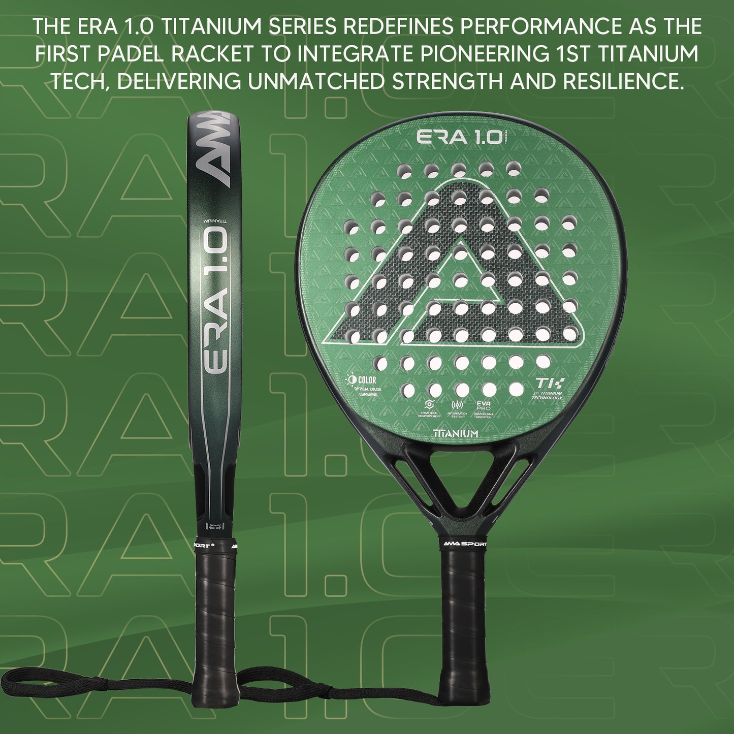 AMA Sport ERA 1.0 Titanium Green Padel Racket Carbon Diamond Shape
