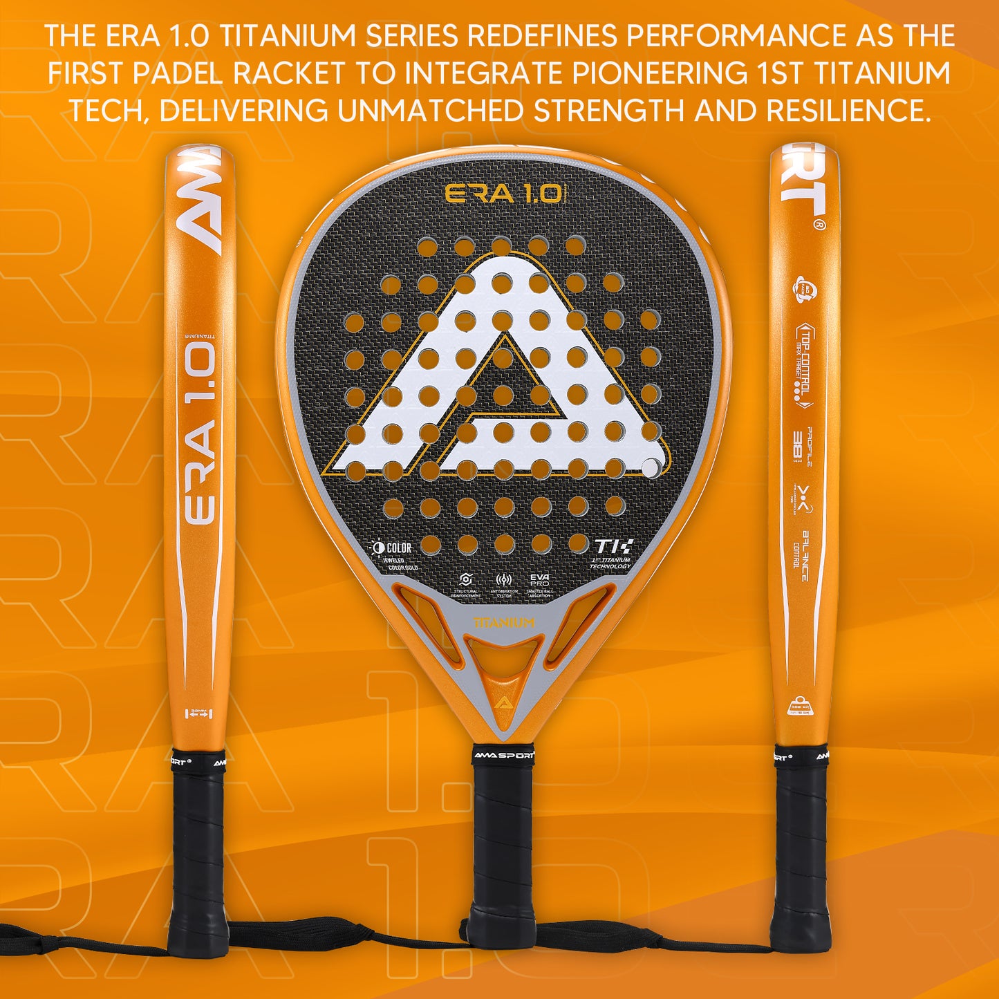 AMA Sport ERA 1.0 Titanium Gold Padel Racket Carbon Diamond Shape