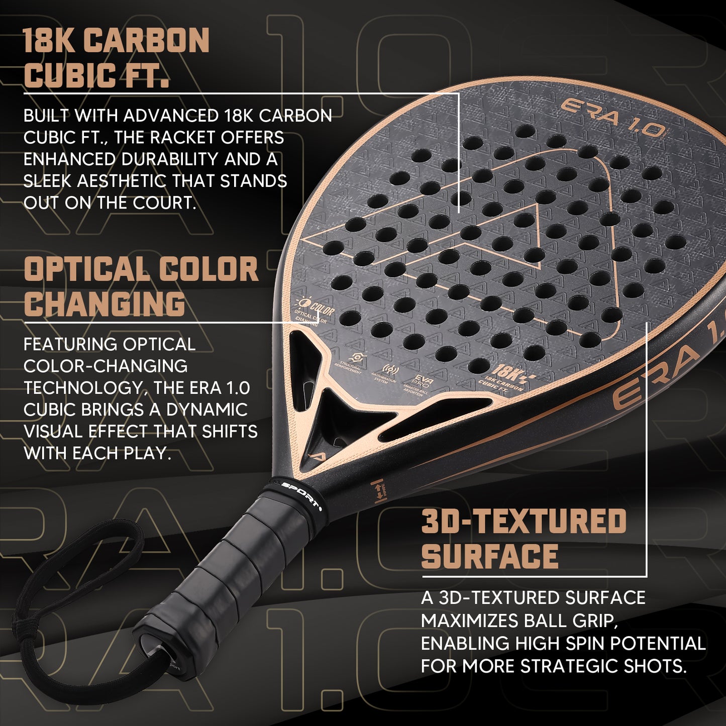 AMA Sport ERA 1.0 Cubic FT Padel Racket 18K Carbon Diamond Shape