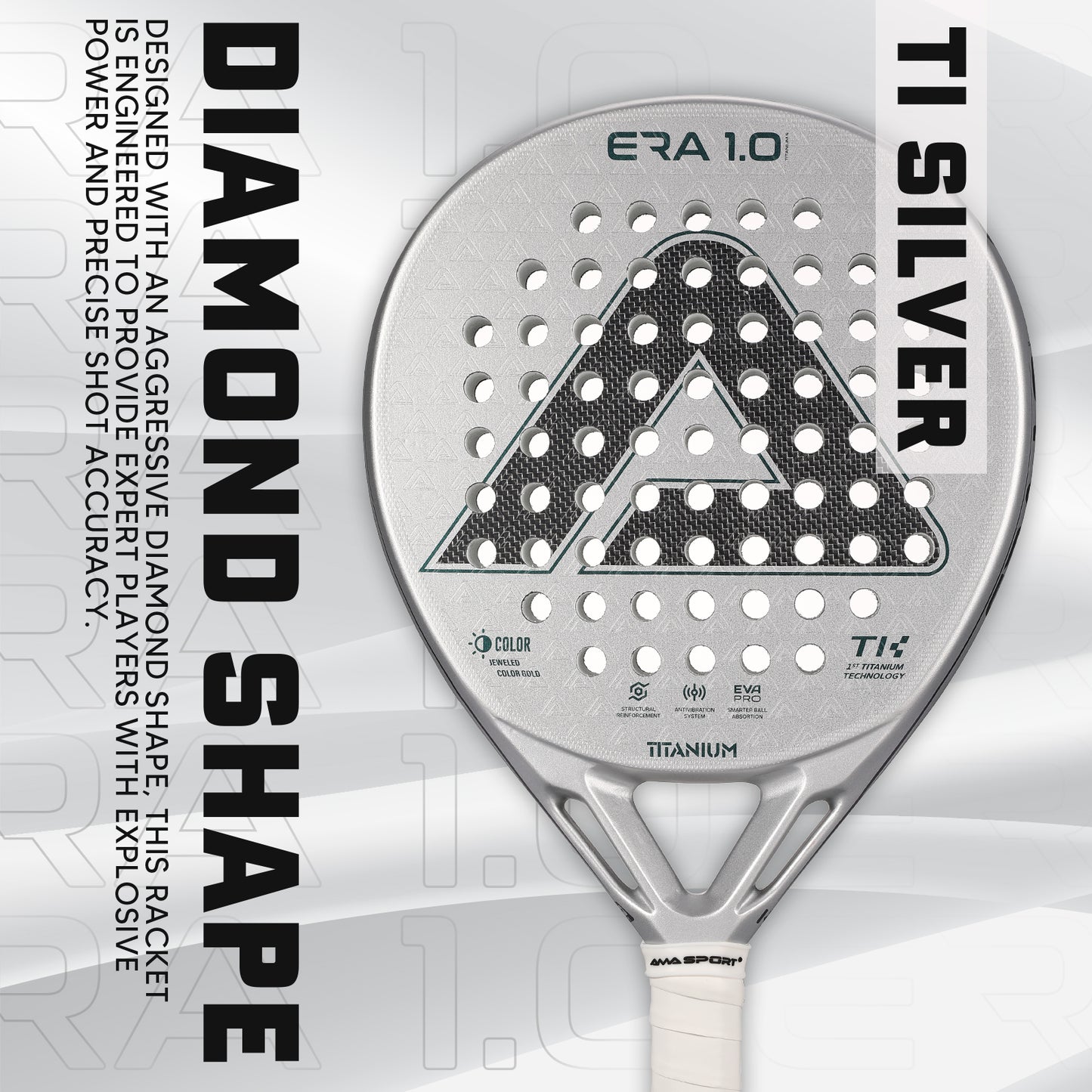AMA Sport ERA 1.0 Titanium Silver Padel Racket Carbon Diamond Shape