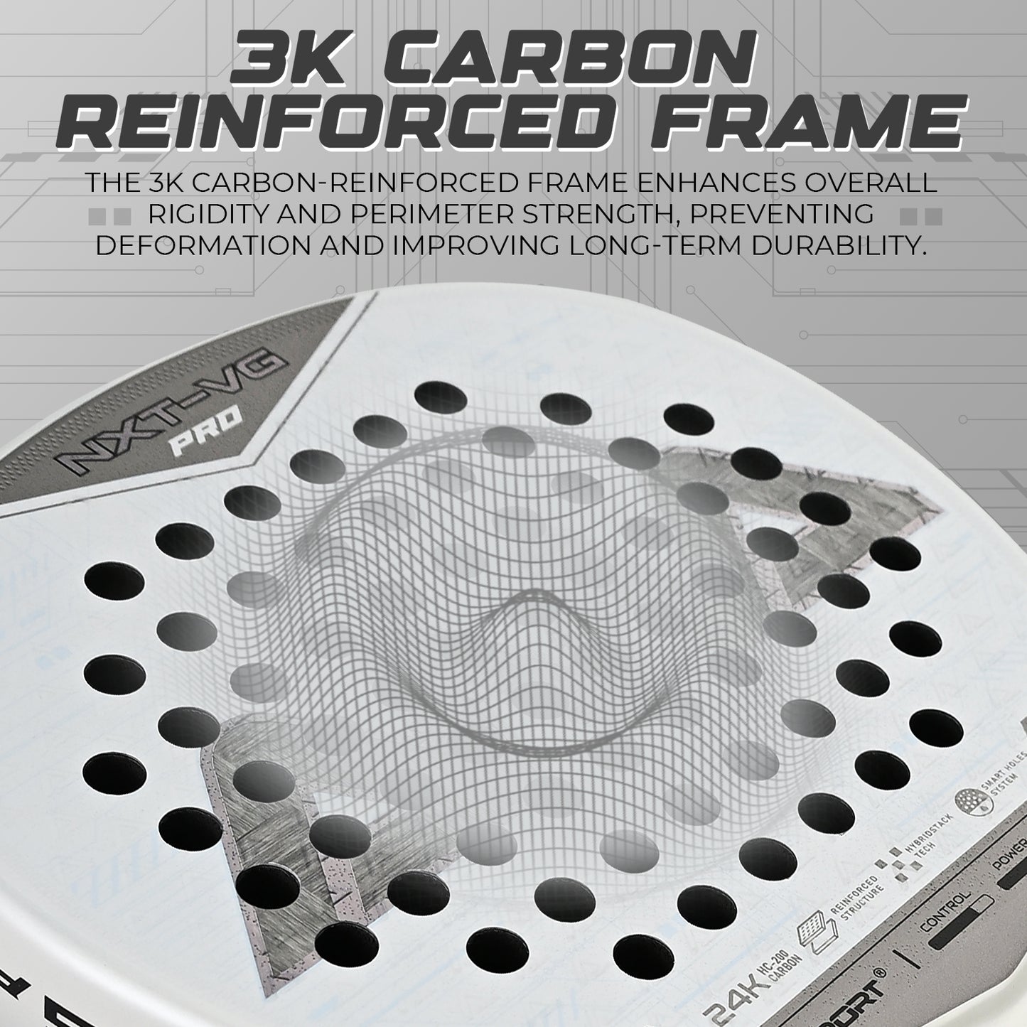 AMA Sport NXT-VG Pro Padel Racket 24K Carbon Diamond Shape White